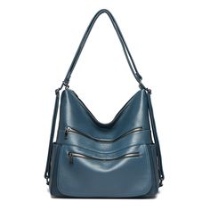 Color: Blue Blue Crossbody Hobo Bag With Zipper Pocket, Blue Hobo Bag With Zipper Pocket For Daily Use, Blue Large Capacity Hobo Bag, Blue Large Capacity Hobo Bag For Everyday Use, Blue Faux Leather Shoulder Bag, Blue Faux Leather Bags For Daily Use, Blue Faux Leather Bag For Daily Use, Blue Soft Leather Hobo Bag For Travel, Blue Faux Leather Shoulder Bag For Everyday Use