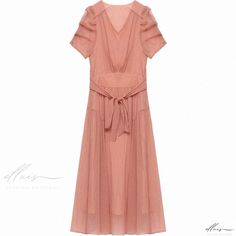 Elluis - Stylish Pleated Patchwork Belted Sheath Chiffon Midi Dress featuring Short Sleeves - A Sophisticated Choice Basic Skirt, Chiffon Midi Dress, Types Of Skirts, A Line Skirt, Types Of Collars, Cotton Dresses, A Line Skirts, Evening Dresses, Types Of Sleeves