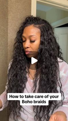 Maria Cribbs on Instagram: "(Part2) she’s cute, but she takes work! #protectivestyles #braids #knotlessbraids #bohobraids #blackhair #hairtutorial #naturalhair" How To Take Care Of Boho Knotless Braids, Boho Braid Maintenance, How To Keep Boho Braids From Tangling, How To Sleep With Boho Braids, How To Refresh Boho Knotless Braids, Boho Braids Maintenance