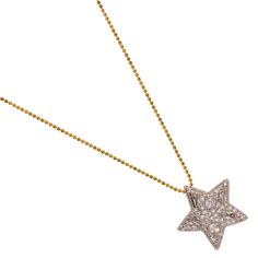 Shine bright with the Sparkly Baguette Diamonds Big Star Love Statement Necklace. This bold and glamorous necklace features a large star pendant encrusted with sparkling diamonds, with additional baguette diamonds enhancing its brilliance. The sleek gold steel chain perfectly complements the star, making it a standout piece for any fashion-forward wardrobe. Designed to keep the stars always with you, this stylish necklace is both a statement of elegance and a symbol of celestial beauty. Details 18K gold plated on Stainless Steel  Cz Diamonds  Necklace length 16" and 2'' extender Pendant height 0. 9'' Pendant width 0. 9'' Avoid contact with chemicals, makeup, parfume. Do not use dips or abrasive cleaners on necklace. To clean and brighten it up your necklace, wipe them gently with jewelry p Luxury Star-shaped Diamond Necklace, Luxury Diamond Necklace With Star Charm, Luxury Star-shaped Diamond Necklace With Accents, Luxury Star-shaped Party Jewelry, Luxury Star Necklace With Single Cut Diamonds, Elegant Star Diamond Necklace With Diamond Accents, Elegant Star-shaped Diamond Necklace With Accents, Luxury Star-shaped Necklace With Single Cut Diamonds, Luxury Diamond Necklace In Star Of David Shape