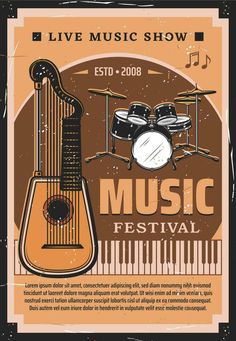 Music festival poster with musical instruments Spring Festival Poster, Folk Musician, Fireworks Festival, Vector Poster, Festival Poster