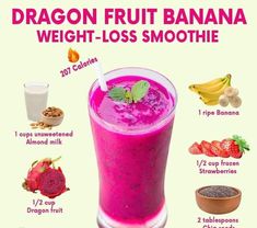 Indulge in a refreshing, low-calorie smoothie! Our Dragon Fruit Banana Weight-Loss Smoothie is not only delicious but also aids in weight loss. Packed with nutritious ingredients like almond milk, dragon fruit, banana, and strawberries - it’s a tasty treat that’s good for you! 🍹🍓🍌 Banana Dragon Fruit Smoothie, Smoothie Recipes With Dragon Fruit, Healthy Dragon Fruit Smoothie, Dragonfruit Smoothie Recipe, Dragon Fruit Smoothie Recipe, Healthy Drink Recipes Smoothies, Dragonfruit Recipes, Fruit Banana, Dragon Fruit Smoothie