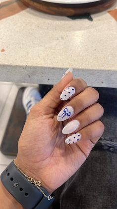 #couquette #nails #bows Cute Nails With Bf Initials, Simple Nail Ideas For School, Nails Acrylic Bow Design, How To Draw Bows On Nails, How To Draw Bow On Nails, Yellow Bow Nails, Fun Western Nails, Baby Blue Bow Nails, Simple Almond Nail Ideas