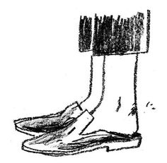 a black and white drawing of a pair of shoes with socks on the soles