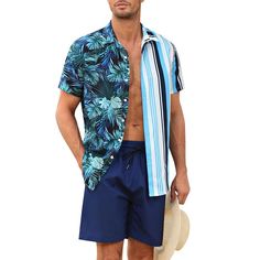 High Quality Fabric: Men's Hawaii short sleeved set is made of slightly elastic fabric, which is soft, lightweight, breathable, sweat absorbing, and wrinkle free. In any season, especially on hot days, it can provide you with the most comfortable wearing experience. Unique Design: This men's beach set combines tropical elements with classic vertical stripes, giving the shirt set a rich and colorful visual effect, full of exotic charm and vitality. The shirt features a lapel, short sleeves, butto Summer Short Sleeve Outdoor Shirt, Outdoor Summer Shirt With Short Sleeves, Summer Outdoor Short Sleeve Shirt, Short Sleeve Camp Shirt For Summer Outdoor, Relaxed Fit Short Sleeve Shirt For Summer Outdoor, Summer Hawaiian Button-up Shirt For Beach Season, Multicolor Button-up Hawaiian Shirt For Beach Season, Multicolor All-over Print Hawaiian Shirt For Beach Season, Summer Beach Outfits