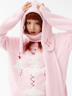 Material: 50% Acrylic 50% Nylon
 Size: One Size
 Model: 168cm/43kg Ear Hats, Bunny Ear, Hats, Red, Pink