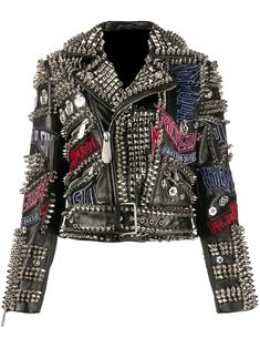 Handcrafted Heavy Spiked Metal Studded, Gothic Leather Solid Studs Jacket, Men's Patches Punk Fashion, Personalized Belted Jacket, An amazing black jacket. Pin Badges with High-Quality Studs. Each securely added by hand Cropped, Vintage-inspired / Moto / Fit Patches Jacket Spiked Studs Steampunk Gothic 0.9 to 1.0 MM Cowhide Leather used Jacket has All sizes Available We Offer Customized Size, design, or Changes In Color Make sure to Look at the size chart below before selecting your size. If the Customer Wish we can write their name or logo on the Jacket Luxury Studded Leather Jacket For Biker Events, Luxury Studded Leather Jacket For Alternative Fashion, Luxury Punk Leather Jacket With Zipper Closure, Luxury Gothic Leather Jacket With Rivets, Luxury Punk Style Biker Jacket With Rivets, Luxury Punk Outerwear With Rivets, Luxury Rocker Leather Jacket With Rivets, Plus Size Twofer Punk Jacket, Luxury Rock Style Outerwear With Rivets