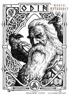 a black and white drawing of an old man with a beard holding a bird in his hand