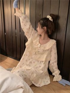 43134565056559 Pajamas Long Sleeve, Winter Floral, Home Clothes, Cotton Sleepwear, Print Pajamas, Double Layer, 1 Inch, Autumn Winter, Elastic Waist