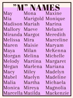 a pink poster with the names of many names in black and white, on a purple background