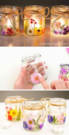 mason jars with flowers painted on them