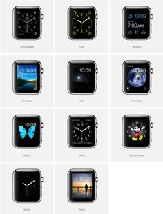 the different apple watch faces are shown in this screenshot from their respective time zones