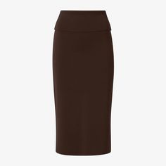 Crafted with tons of stretch, this luxurious knit skirt pulls on easily and conforms to your curves. The long pencil shape is sophisticated, and the fold-over waist makes this style as comfortable as it is flattering. ﻿ Made in China with fabric from China. Solid Stretch Pencil Skirt, Hip-length, Relaxed Fit Brown Knee-length Skirt, Stretch Solid Color Pencil Skirt, Hip-length, Luxury Brown Pencil Skirt, Brown Lined Knee-length Pencil Skirt, Made In China, Knit Skirt, Pencil, China