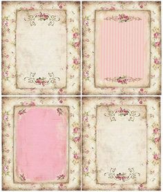 four pink and white papers with roses on them