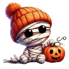 a drawing of a baby doll with a pumpkin