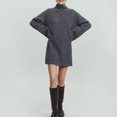 Brand New Sweater Dress From Reformation! Size Large. Official Color Name Is "Magpie". Cotton Cable Knit Sweater, Dress With Bell Sleeves, Wool Sweater Dress, Mini Sweater, Flowy Sleeves, Wool Turtleneck, Mini Sweater Dress, Bell Sleeve Dress, Cashmere Wool