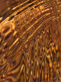 an abstract image of wavy lines and curves in gold, brown and orange colors with black accents