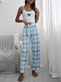 Butterfly Pants, Plaid Pants Women, Plaid Trousers, Pajamas Comfy, Pant Sets, Printed Trousers, Womens Pyjama Sets, Sleepwear Sets, Loungewear Set