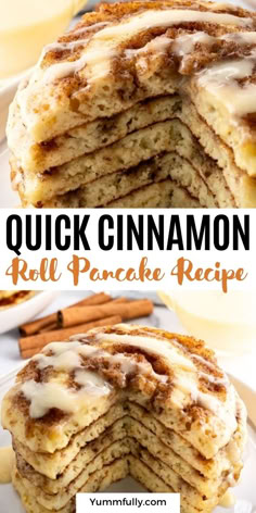 Cinnamon Roll Pancakes combine the best of both worlds—fluffy pancakes and rich cinnamon swirls topped with a delicious glaze! Cinnamon Roll Pancakes Recipe, Pancakes Fluffy, Breakfast Quick, Cinnamon Roll Pancakes, Starter Recipes, Cinnamon Pancakes, Cozy Weekend, Pancake Recipes, Breakfast Goodies