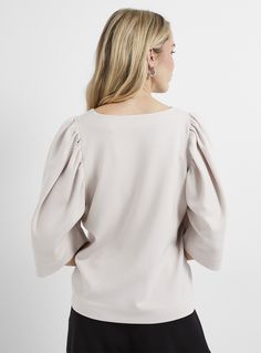 Women > Blouses & Shirts InWear - Becent puff-sleeve flowy blouse InWear   Soaked in Luxury, a Danish brand at Contemporaine Ultra-flowy and stretch fabric Made of forest-friendly modal Loose fit V-neck 3/4 puff sleeves  Please note that online-only items are shipped directly from the supplier. Consequently, they are delivered separately from regular Simons products and may arrive within a different time frame. Additionally, the packaging may look different than what you normally receive from Simons.  The size of the item pictured is small Suit Jacket Dress, Autumn Outfits, Skirt Co Ord, Flowy Blouse, Suspender Dress, Women Blouses, Fleece Pants, Women Shirts Blouse, Ladies Dress Design