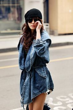 Chic Hooded Double Pockets Denim Jacket Hooded Jean Jackets, Jeans And Hoodie, Long Denim Jacket, Drawstring Jacket, Denim Trench Coat, Denim Jacket Fashion, Hooded Denim Jacket, Long Coat Women, Jean Jacket Women