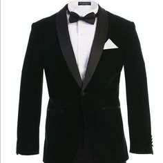 Men's Premium Dapper Slim Fit Velvet Tuxedo Jacket, (Jacket Only), Featuring One Button Closure | Double Vents | Popular Shawl Lapel | Stunning & Slim Fitted Design. Imported European Velvet Fabric And A Slim Fit, Vested In The Back Design Gives You The Breath Ability & Comfort You Have Come To Expect From A Top Quality Tuxedo. Inner & Outer Pockets For Storage Of Your Gentlemen's Accessories Such As Keys, Wallet, Cell Phone And Business Cards. This Is A Slim Fit Tuxedo Which Fits True To Size B Semi-formal Winter Blazer With Black Buttons, Classic Blazer With Horn Royal Black Buttons, Black Blazer For Black-tie Events In Winter, Tuxedo Style Long Sleeve Outerwear For Black-tie Events, Black Suits For Black-tie Events In Fall, Luxury Single Breasted Outerwear For Black Tie, Black Formal Blazer For Winter, Luxury Single-breasted Outerwear For Black Tie, Black-tie Tuxedo With Single Breasted Design