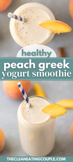 peach greek yogurt smoothie in two glasses