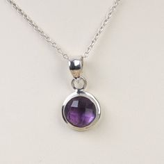 "Amethyst Pendant, 925 Solid Sterling Silver Necklace, Round Gemstone Pendant, February Birthstone, Bohemian Jewellery, Women Silver Necklace Gemstone Name- Amethyst Stone quality - AAA Pendant weight - 2.79 grams Pendant size - Height - 2.5 cm, Width - 1.3 cm Stone Shape - As shown in the picture You'll get the exact product as shown in the pictures The Height of the pendant including the loop is 2.5 cm 18 inch Chain - The total length of the chain is 18 inch including a 2-inch adjustable chain Round Amethyst Stone Necklace, Amethyst Gemstone Necklace With Round Stone, Classic Silver Amethyst Necklace, Sterling Silver Purple Gemstone Birthstone Necklace, Purple Gemstone Birthstone Necklace In Sterling Silver, Faceted Sterling Silver Birthstone Necklace With Round Pendant, Purple Sterling Silver Birthstone Necklace, Sterling Silver Birthstone Necklace With Round Gemstone, Amethyst Gemstone Birthstone Necklace With Round Pendant