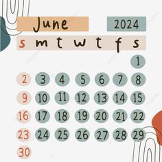 a calendar with the date of june on it