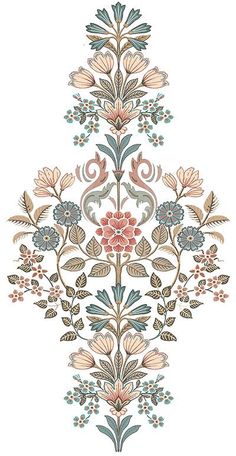 an intricately designed floral design with leaves and flowers