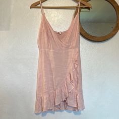 Nwt. Super Cute Dress, I Believe The Material Is Linen. Gorgeous Color. Feminine Ruffles Sundress For Date Night, Feminine Ruffled Sundress For Date Night, Flirty Ruffled Sundress For Date Night, Pink Ruffled Sundress For Date Night, Summer Sundress For Date Night With Ruffles, Summer Ruffle Dress With Ruffle Hem For Date Night, Ruffled Sundress For Date Night, Ruffle Hem Dress For Date Night In Summer, Spring Sundress With Ruffle Hem For Date Night