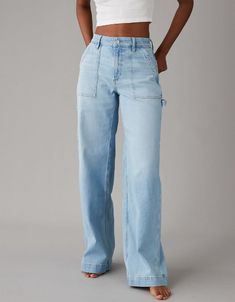 AE Dreamy Drape Stretch Super High-Waisted Baggy Wide-Leg Jean High Waisted Wide Leg Jeans, White Jeans Men, Look Jean, Athletic Fit Jeans, Jean Large, Jean Trends, Curvy Jeans, Loose Jeans, Best Jeans