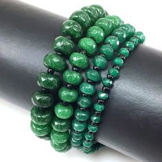 "✦Gemstone: Jade ✦Color: Emerald Green (Dyed) ✦Shape: Faceted Rondelle Beads ✦Size: 4mm, 6mm, 8mm, 10mm ✦Average Strand Weight: < 4oz ✦QTY: 1 pc / package ♕Beautiful & High Quality Bracelet♕ Our bracelet length 7.5\", fit with a 6.75\" wrist, it is our standard size. We offer to resize bracelet 5\"-8\" to fit your wrist! If you like the different bracelet lengths, please let us know your wrist size. We are happy to take care of it for you. You can see our Personalization Option. Thank you! MEASU Jade Color, Gemstone Beaded Bracelets, Amethyst Bracelet, Green Jade, Photo Bracelet, Gemstone Bracelets, Jade Green, Gemstone Bracelet, Stretch Bracelets