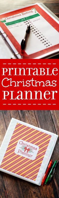 a christmas planner with the title printable christmas planner in red and green on top