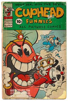 an old comic book with the title cuphead funnies all pictures comics on it