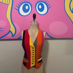 The Iconic Vest Seen In The Nanny Tv Show Ask For Measurements To Ensure Fit Stains At Armpits Outside And Inside Made In Italy Impossible To Find But I Found It ! Price Reflects Scarcity The Nanny Tv Show, Farm Crochet, Rainbow Vest, Moschino Jacket, The Nanny, Moschino Couture, Nanny, Red Yellow, Moschino