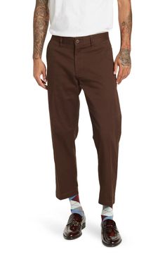 OBEY Straggler Flooded Chino Pants | Nordstromrack Mens Sewing Patterns, Masc Fashion, Pants Outfit Men, Mens Fashion Streetwear, Androgynous Fashion, Chino Pants, Chinos Pants, Pants Outfit, Welt Pockets