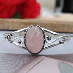 Rose Quartz Silver Bangle, 925 Silver Bangle, Rose Quartz Jewelry, Handmade Bangle, Gemstone Bangle, Adjustable Cuff Bangle Bracelet - Etsy Silver Rose Quartz Round Bracelets, Spiritual Silver Crystal Bracelet With Rose Quartz, Silver Rose Quartz Bracelet, Silver Rose Quartz Crystal Bracelet Spiritual, Elegant Silver Rose Quartz Crystal Bracelet, Spiritual Silver Rose Quartz Crystal Bracelet, Handmade Silver Rose Quartz Bracelets, Handmade Rose Quartz Silver Bracelets, Silver Rose Quartz Bracelets As Gift