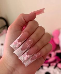 Half Glitter Nails, Long Pink Nails With Rhinestones, Pinkmas Nails, Duck Nail Ideas, Duck Nails Long, Christmas Nail Sets, Baddie Christmas Nails, Buchona Nails, Pretty Christmas Nails