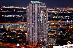 an aerial view of a city at night