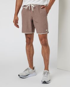 The ultimate in versatility, the Banks Shorts are made from partially recycled plastic bottles to take you from workouts to the water and beyond. It’s an athletic short built with a scalloped leg for your most universal performance item. | Vuori Banks Shorts | Clove Linen Texture | Medium Vuori makes premium performance apparel inspired by the active Coastal California lifestyle; an integration of fitness, surf, sport, and art. Breaking down the boundaries of traditional activewear, we are a new Athleisure Shorts With Elastic Waistband In Recycled Polyester, Summer Workout Shorts Made Of Recycled Polyester, Recycled Polyester Relaxed Fit Activewear Shorts, Relaxed Fit Short Length Activewear, Recycled Polyester Relaxed Fit Workout Shorts, Relaxed Fit Recycled Polyester Workout Shorts, Relaxed Fit Workout Shorts Made Of Recycled Polyester, Relaxed Fit Activewear With Built-in Shorts, Sporty Relaxed Fit Shorts In Recycled Polyester