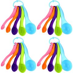 six different colored spoons with plastic handles