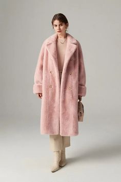 Experience ultimate glamour with our eco-friendly pink faux fur coat. Double-breasted elegance meets winter warmth. Pink Fur Coat Outfit Winter, Pink Fur Coat Outfit, Fur Coat Street Style, Pink Fur Jacket, Pink Faux Fur Coat, Pink Fur Coat, Fur Coat Outfit, Loungewear Summer, France Outfits