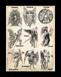 an old book with different types of angels and demon symbols on it's cover