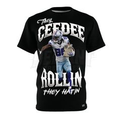 A Cowboys Nation must have!! This exclusive custom design Inspired by CeeDee Lamb's massive contract extension and his standout performances on the field. 💙 This tee features the playful phrase, "They CeeDee Rollin, They Hatin." After securing one of the biggest contracts in the NFL, CeeDee is now rolling in cash, and this shirt is the perfect way to celebrate both his talent and success. Available in both lightweight (4oz) and midweight (6oz) options, this shirt is built for comfort on game day and beyond. Whether you're at the game, watching from home, or repping your team around town, this tee delivers both style and attitude wherever you go. Crafted from premium 100% microfiber-knit polyester, this shirt is designed to feel as good as it looks. The bold, vibrant design resists fading Streetwear Sublimation T-shirt With Team Name, Streetwear Sublimation Short Sleeve With Team Name, Team-colored Short Sleeve Sublimation Design For Streetwear, Football Season Sublimation Print T-shirt, Ceedee Lamb, Dallas Cowboys Tshirts, Cow Boys, Cowboys Nation, Cow Boy