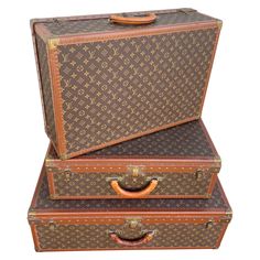 Wonderful set of three pieces of hard sided Louis Vuitton luggage. This set was purchases brand new in Paris & has been rarely used. Hence the almost like new condition. The largest piece is 31.50" wide by 20.50" high & 10.25" deep. The other two matching pieces are 25.75" wide by 17.50" high & 8.50" deep. Please view all the photos for detail. Louis Vuitton Travel Luggage Sets, Louis Vuitton Luggage Set, Lv Suitcase Louis Vuitton, Vintage Louis Vuitton Luggage, Louis Vuitton Side Trunk, Vintage Louis Vuitton Luggage Antiques, Louis Vuitton Luggage, West Palm Beach, Home Accents