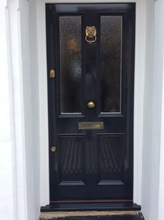 Black Gloss Front Door, Black Victorian Front Door, English Front Door, Gloss Front Door, 1930s Front Door, House Inspection, Victorian Doors