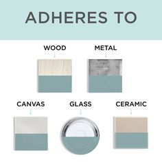 the different shades of paint that are used to create this color scheme for wood, metal, glass and ceramic