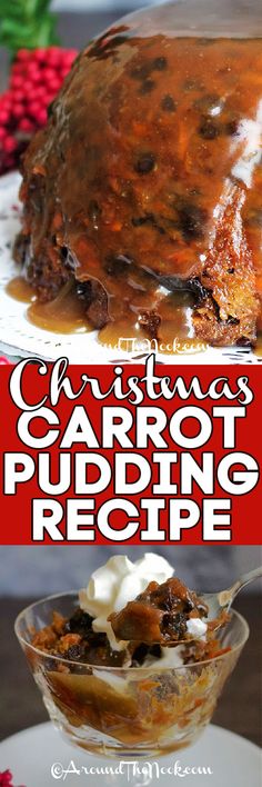 christmas carrot pudding recipe on a white plate