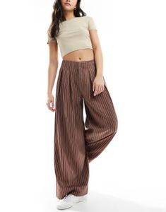 ASOS DESIGN wide leg pants with pleat detail in terracotta stripe | ASOS Brown Pleated Wide Leg Bottoms, Brown Pleated Wide-leg Bottoms, Chic Striped Pleated Bottoms, Casual Striped Pleated Bottoms, Leg Pants, Wide Leg Pants, Access Denied, Asos, Wide Leg